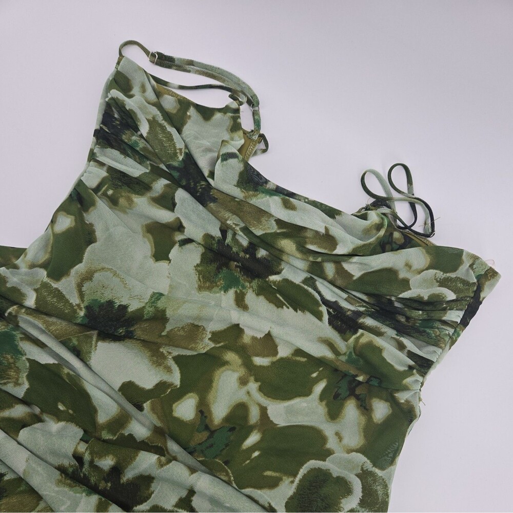 Y2K Women Slip Dress XL Green Mesh Lined Festival Academia Fairy Grunge